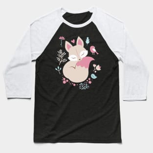 Pink Sleeping Fox Baseball T-Shirt